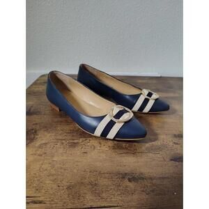Talbots Women’s Flat Pointy Shoes Navy Blue  Cream